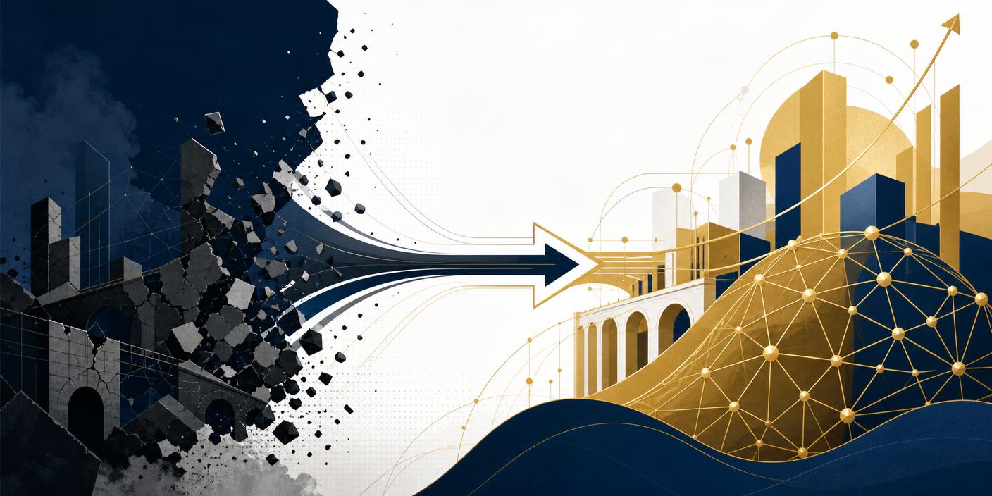 From complex challenges to sustainable transformation, six connected pillars of the SSC framework rising into coordinated community outcomes